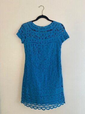Lilly Pulitzer Blue Crochet Lace Cotton Short Sleeve Dress Size S